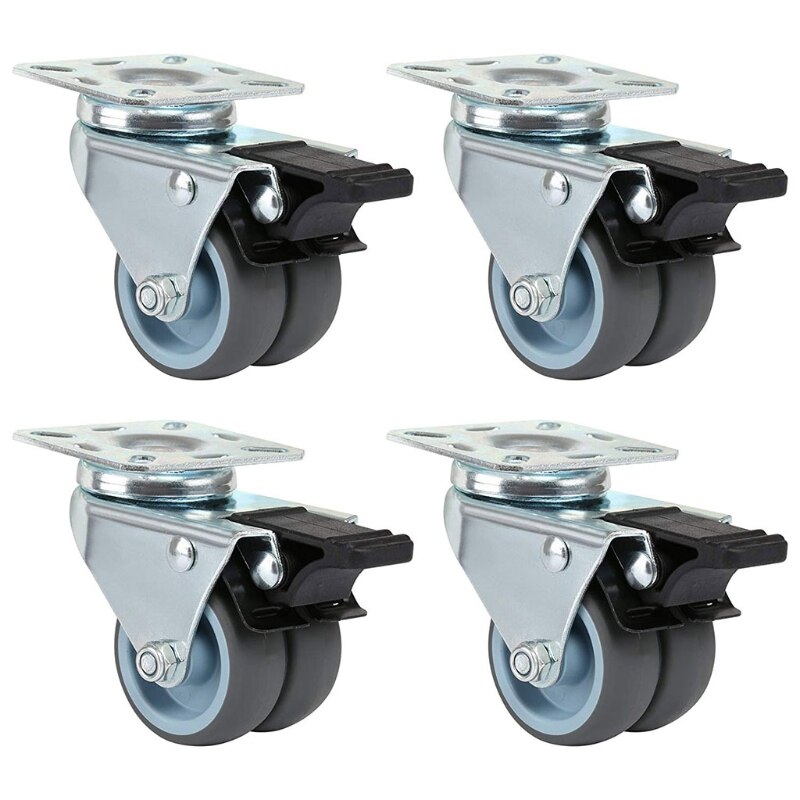 2 inch Caster Wheel with Brake Locking and Rubber Wheels, Heavy Duty Swivel Plate Caster for Trolley Furniture