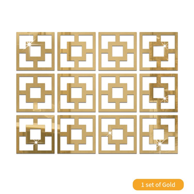 Espejo hueco cuadrado para pared, pegatina de papel tapiz para decoración de sala de estar, dormitorio, bricolaje, calcomanía de espejo acrílico, 28x28cm x 12 Uds.: Gold