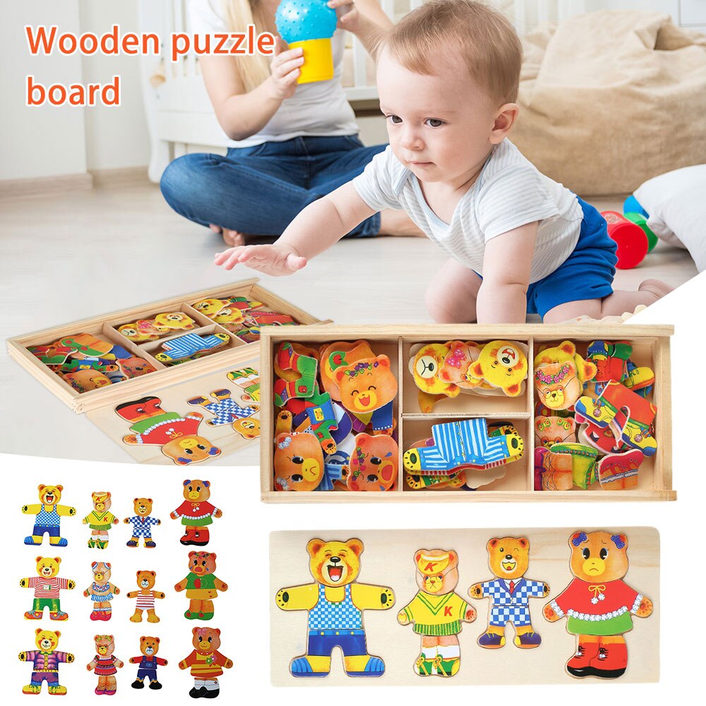 Houten Beer Omkleden Puzzels Speelgoed Houten Doos Educatief Speelgoed Kleine Beer Houten Puzzel Set Kids Kinderen Houten Speelgoed