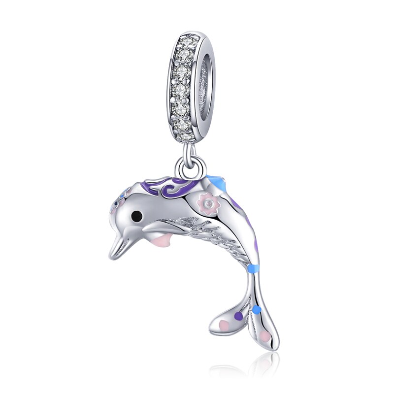 WOSTU Echt 925 Sterling Silber SchöNe Delfin Reize Zirkon Korn passen Original Armbinde Anhänger Für Frauen Schmuck CTC159: Ursprünglich Titel