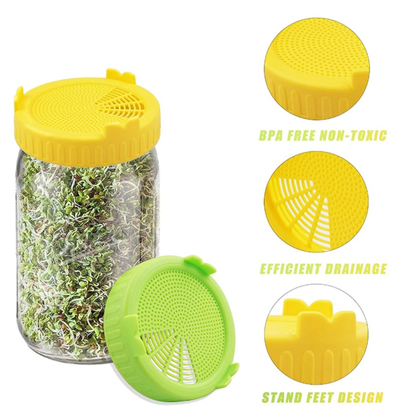 86mm Wide Mouth Plastic Mason Jar Sprouting Lid Food Grade Mesh Sprout Cover Seed Crop Germination Vegetable Silicone Sealing
