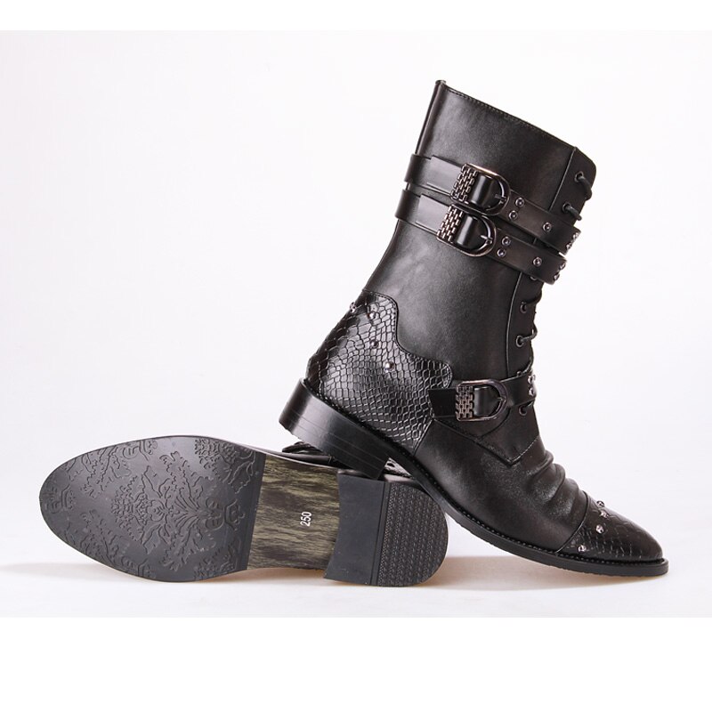 gotisch Punk Stiefel Männer Leder Pu Spitz Warmen Winter plüsch Schwarzes ist hingefallen Freizeitschuhe Männlichen Motorrad Botas hombre heißer