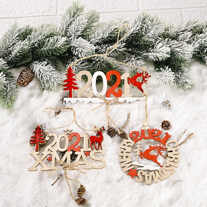 1Pc Merry Christmas Wooden Pendant Ornaments Year Christmas Tree Wall Hanging Decorations door hanging pendant