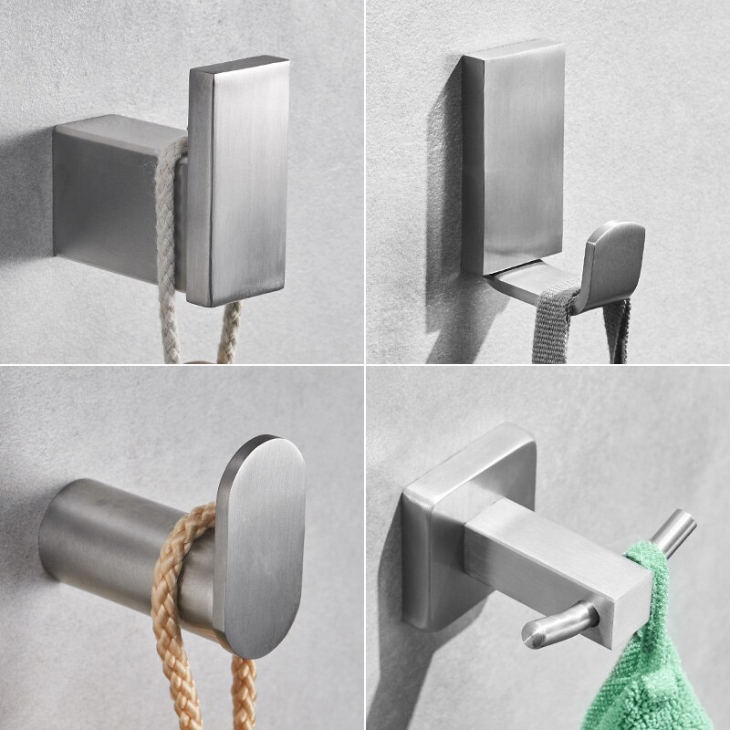 304 Brushed Stainless Steel Single Robe Hook Wall Mounted Towel Hook Clothes Hook Bathroom Hardware