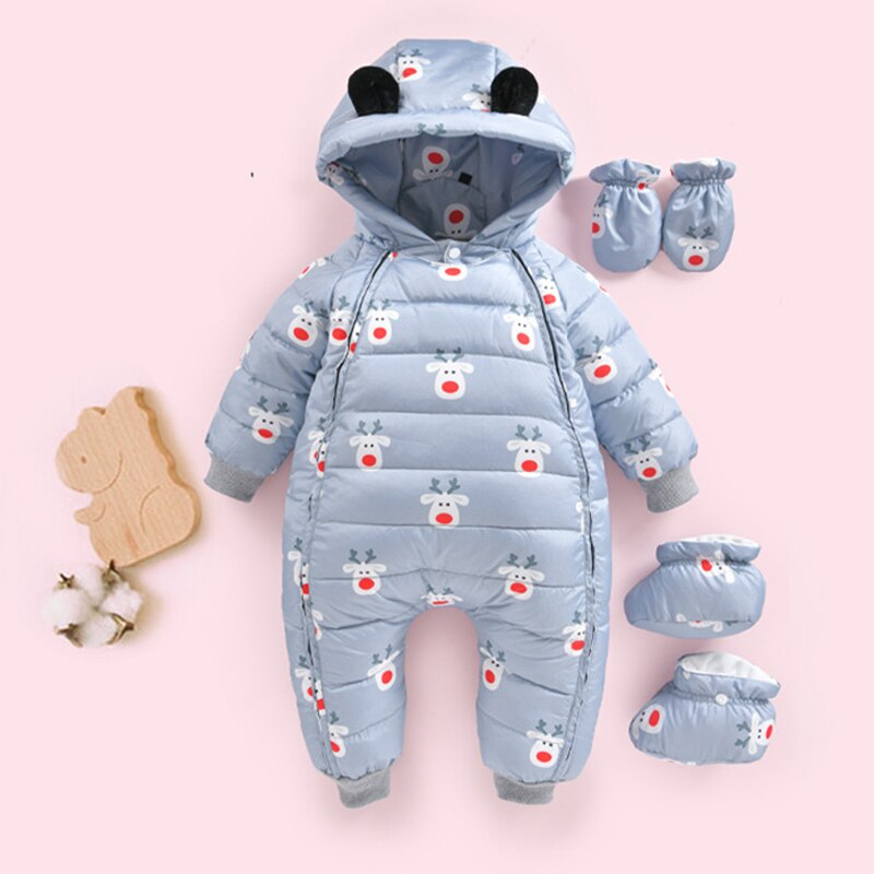 Iyreal Kerst Childrens Jumpsuit 90% Witte Eend Donsjack Winter Jongens Meisjes Hooded Herten Warme Bovenkleding Kids Baby Down Jassen: GRAY / 12m