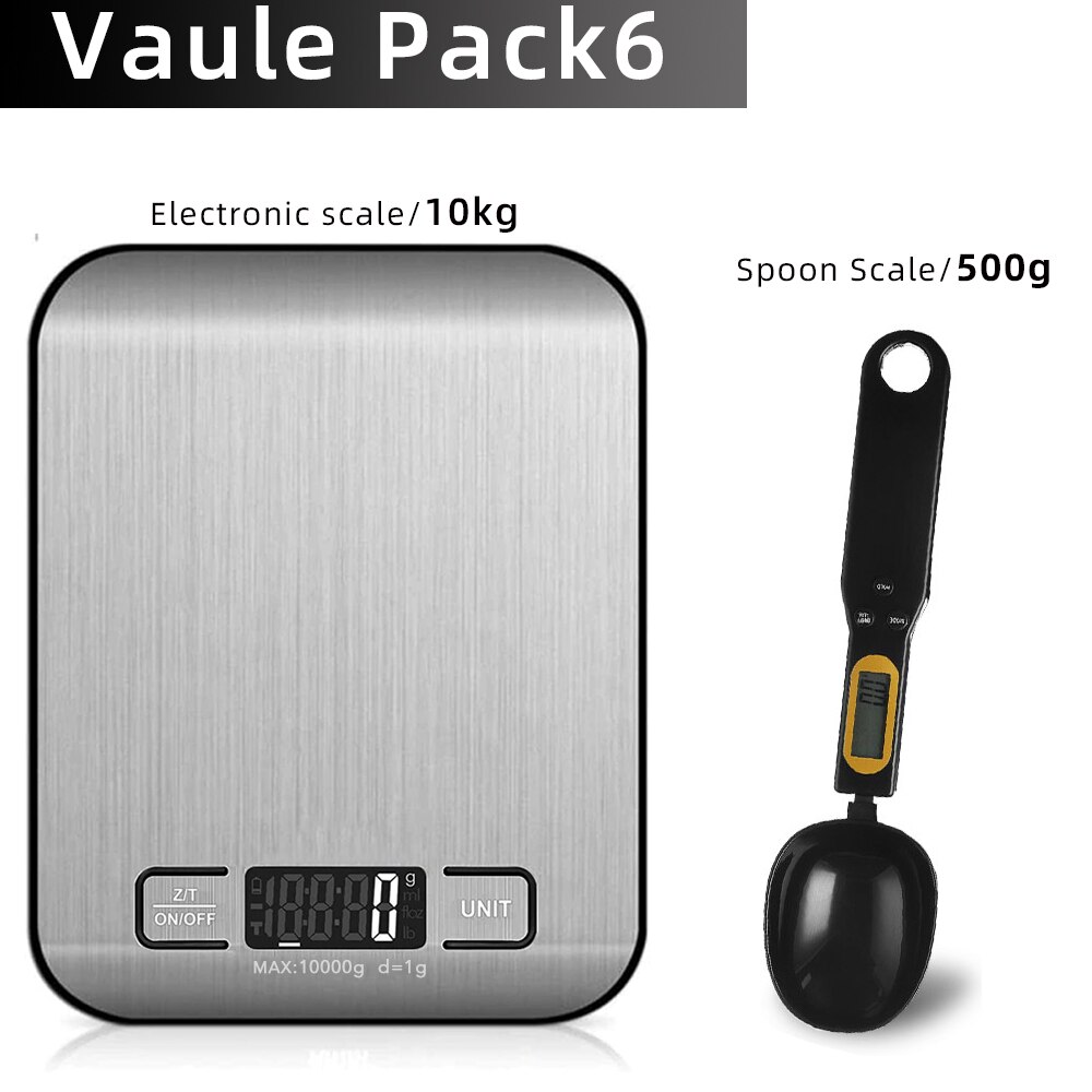 Kitchen Scale Digital Multi-function Stainless Steel Weighing Scale with LCD Display 5KG Electronic Scales Measuring: Value Pack 6