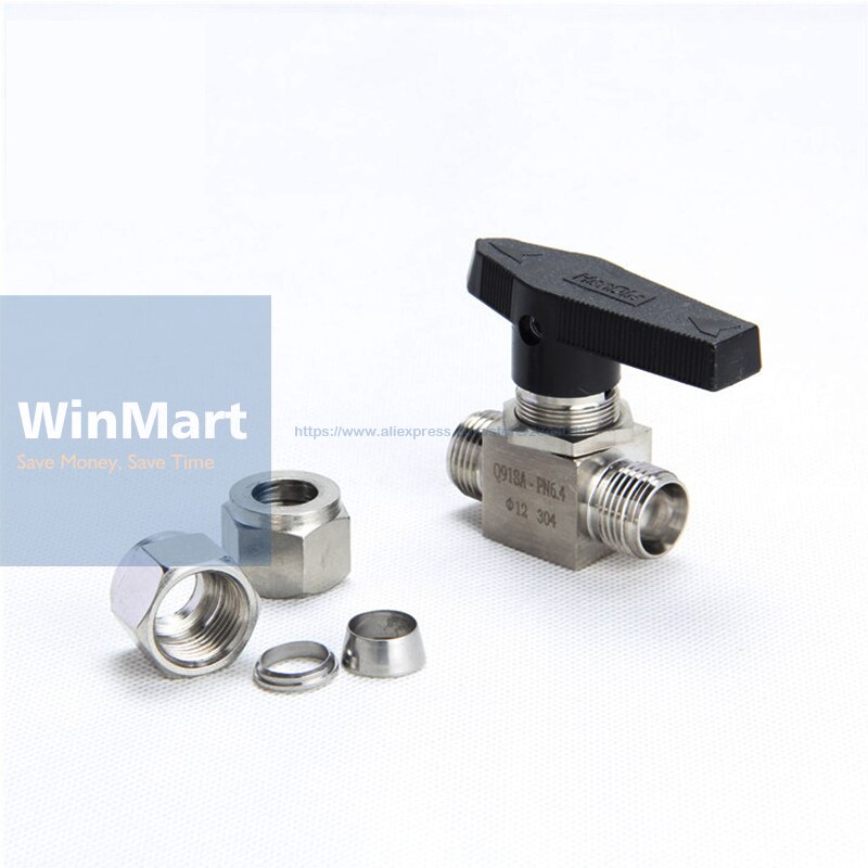 1PC Compression fitting shut off Ball Valve 915 PSI 304 Stainless Steel Fit For 14mm O/D Tube