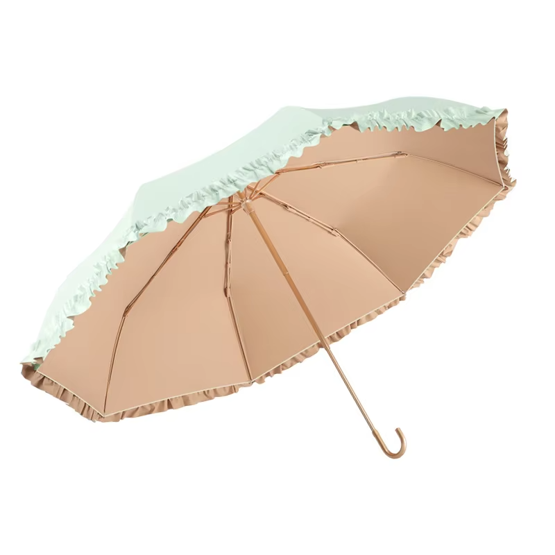 Parapluie à crochet incurvé pliable en dentelle de couleur unie, Protection solaire UV UPF50 + à colle colorée, Parasol Portable léger pour femmes