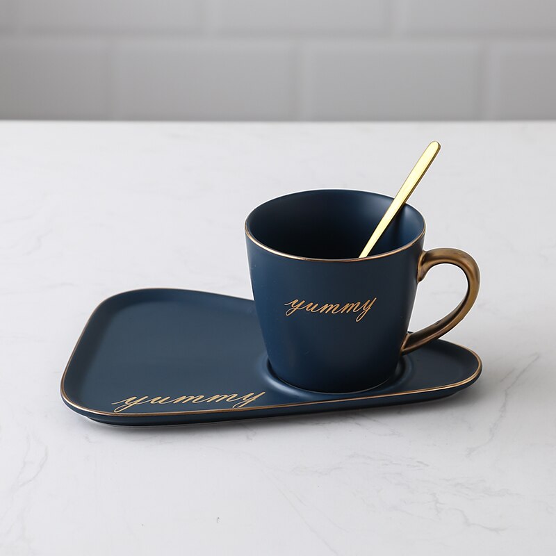 Europäische Luxuriöse Keramik Kaffee Tasse teetasse Büro Tee tasse einstellen Milch Tee Tassen Geburtstag Paare Freunde Mit Löffel Kasten: Blau