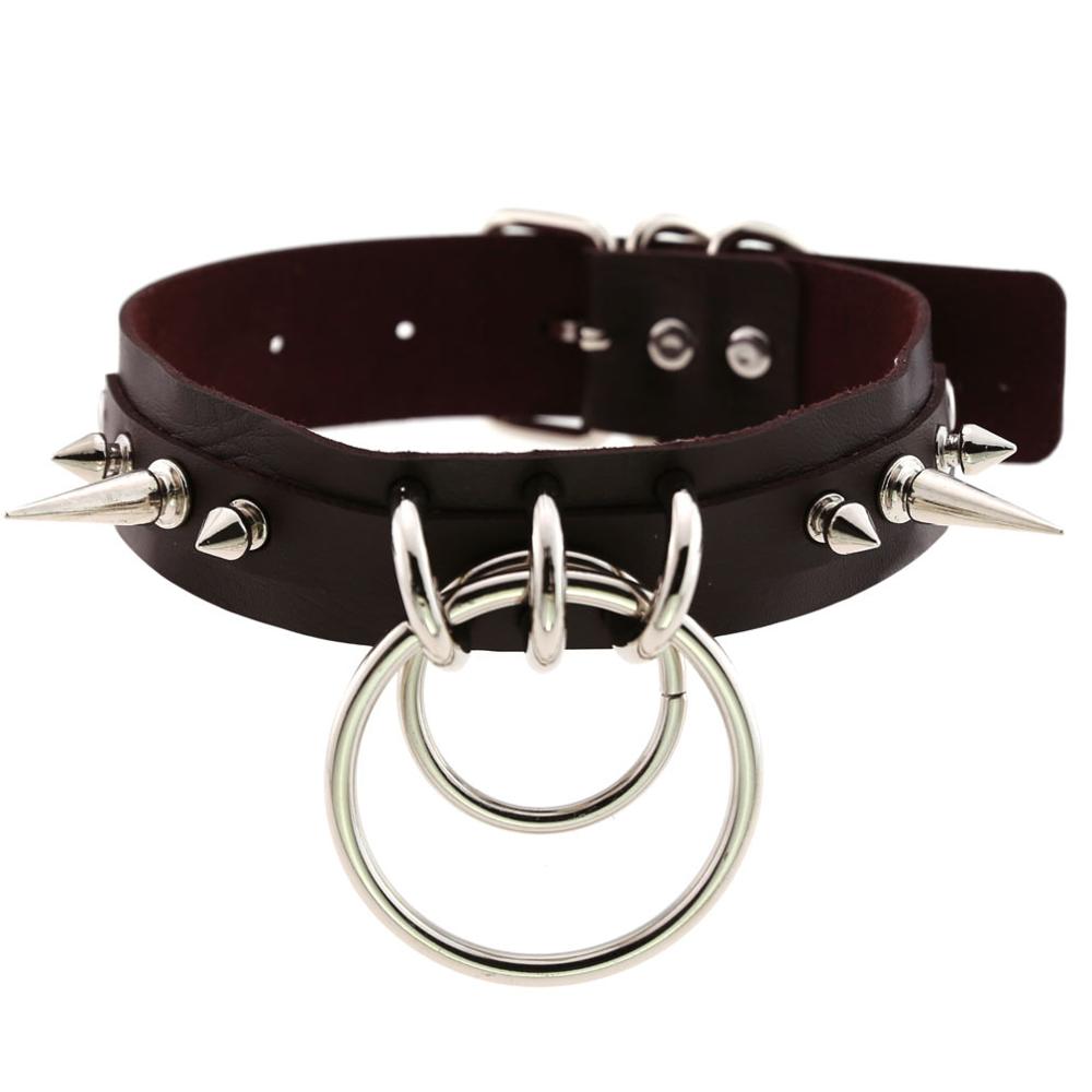 Spiked Choker For Women Men Punk Rock Collar Goth Necklaces Leather Studded Choker Girls Harajuku Gothic Jewelry: coffee