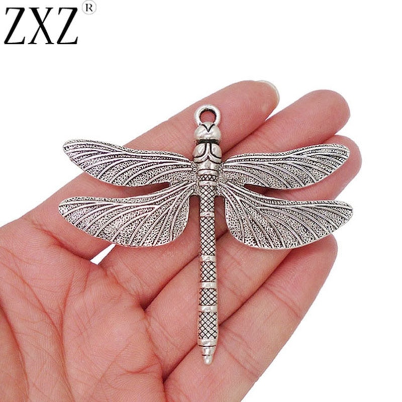 ZXZ 5 stks Antiek Zilver Grote Dragonfly Bedels Hangers voor Sieraden Maken Bevindingen 71x63mm