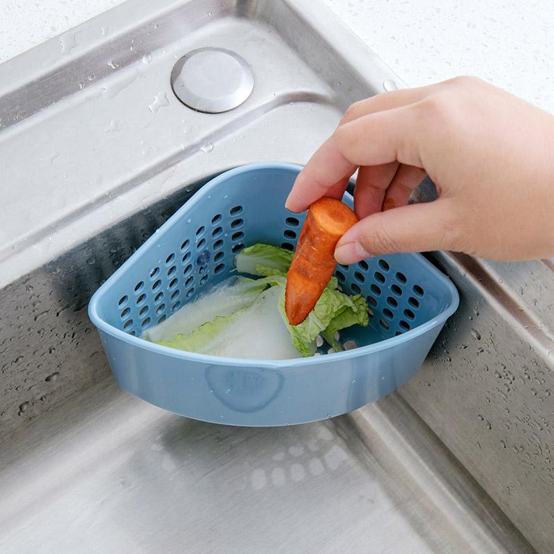 Küche Dreieckige Waschbecken Sieb Abfluss Obst Gemüse Abtropffläche Schwamm Gestell Lager Werkzeug Korb Saugnapf Waschbecken Filter Regal