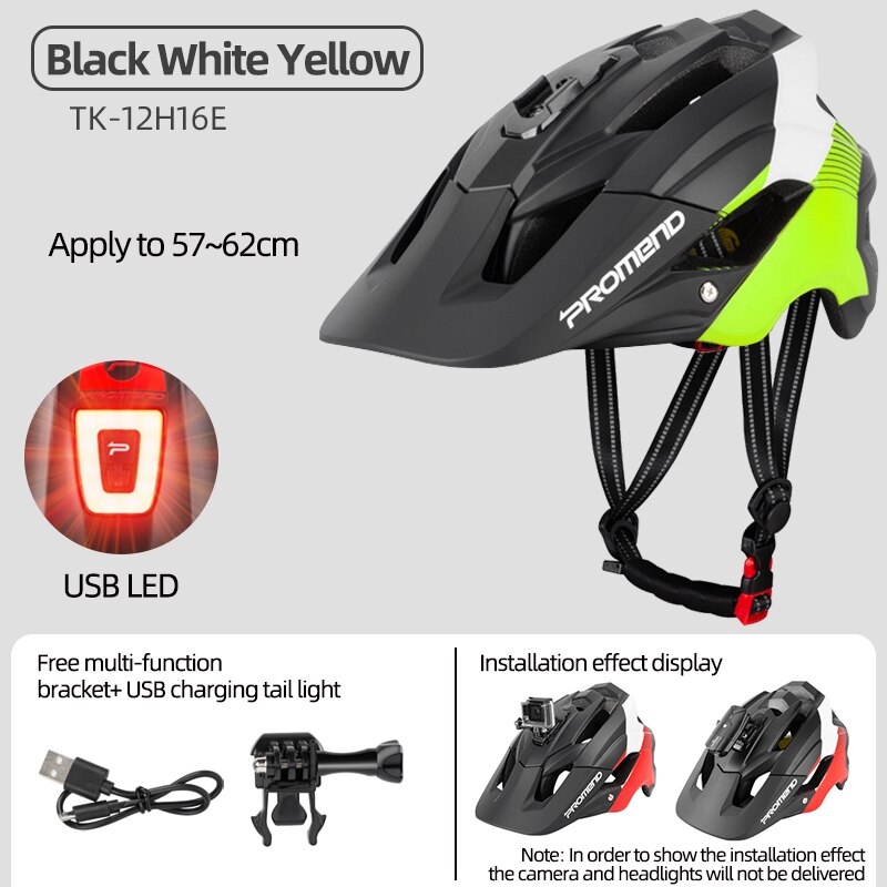 PROMEND – casque de vélo de descente, lumières LED, gopro, support de caméra, pour cyclisme sur route, Sport de plein air, équitation, pour hommes