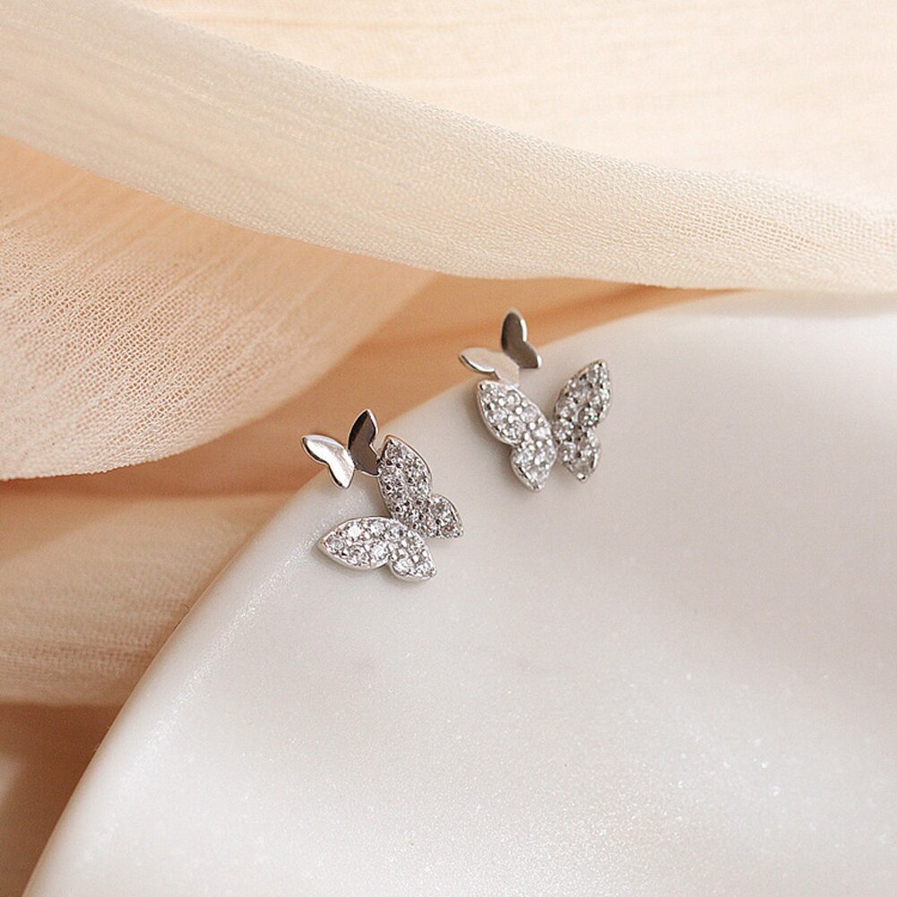 Vlinder Kleine Stud Oorbellen Mooie Micro Verharde Zirconia Shining Tiny Frosted Oor Accessoires Voor Meisjes Eenvoudige Sieraden