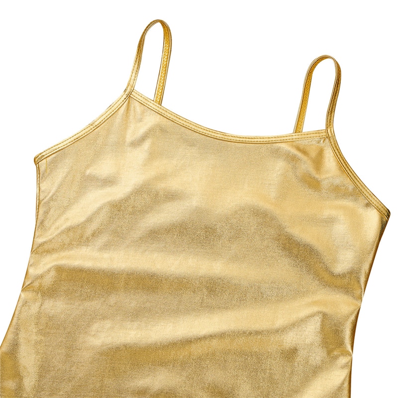 Grote Meisjes Spaghetti Schouderbandjes Glanzend Metallic Hemdje Tank Tops voor Ballet Dans Concurrentie Stage Performance Kleding