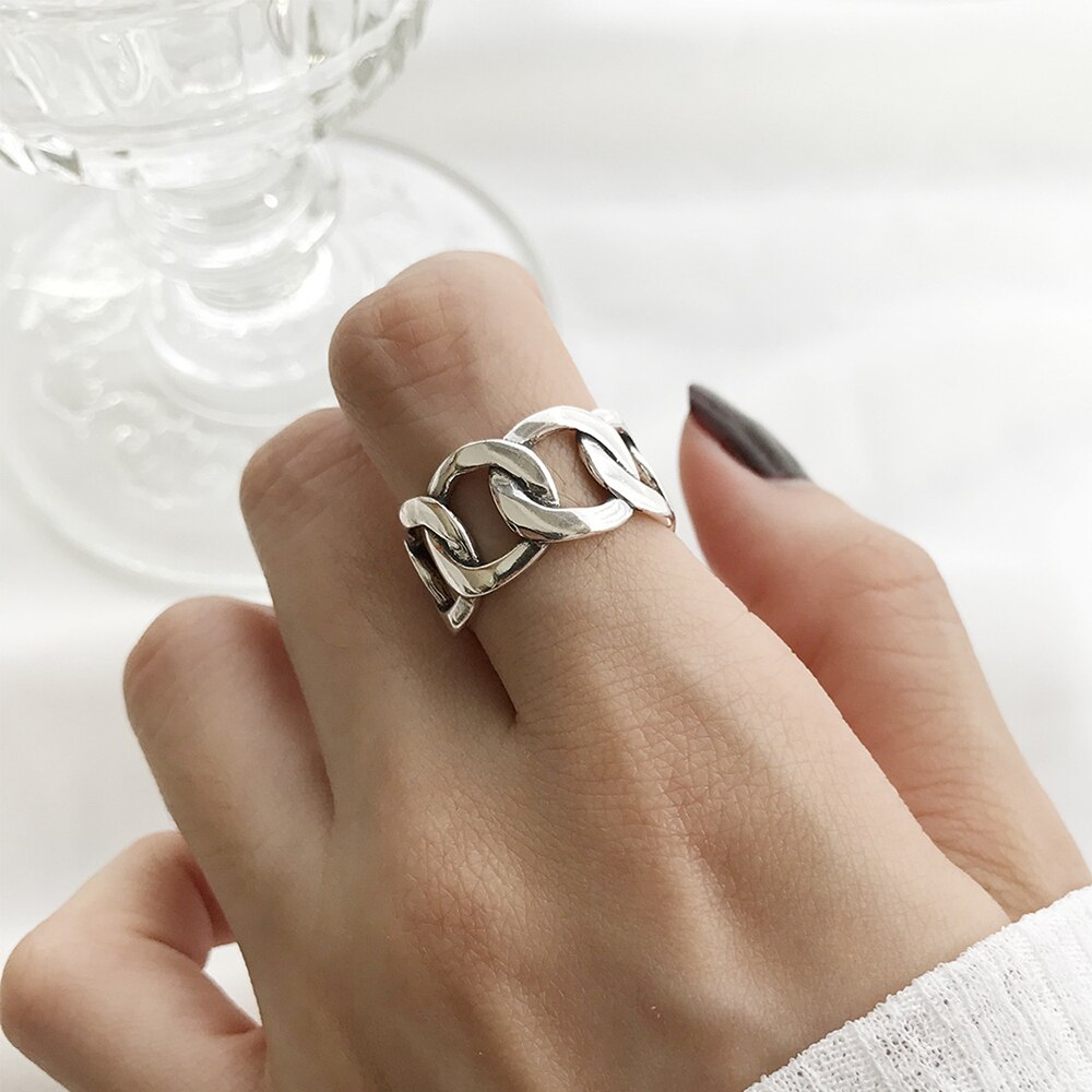 INZATT Echt 925 Sterling Silber Kette Hohl Ring Für Frauen Party Punk Edlen Schmuck Minimalistischen Zubehör