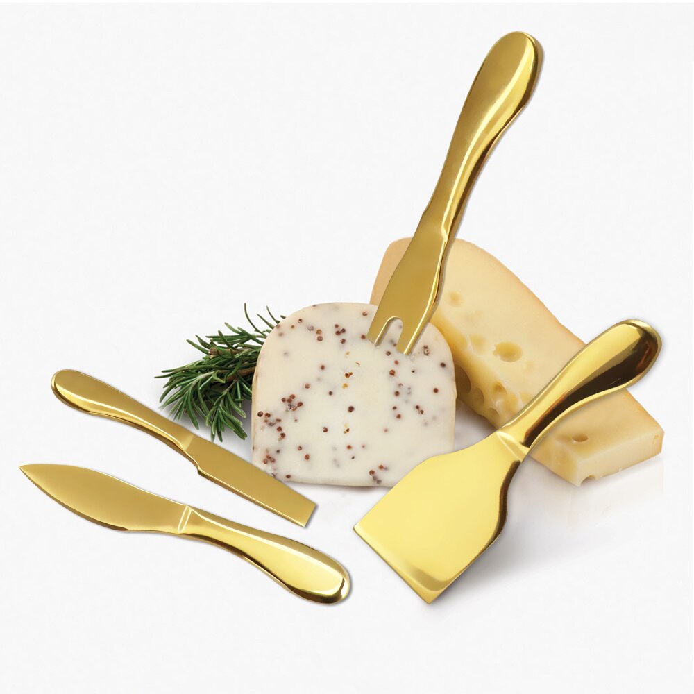 4Pcs Cheese Knife Set Complete Stainless Steel Collection Multi-Use Cheese Knives Slicer Cutter Spreader Fork