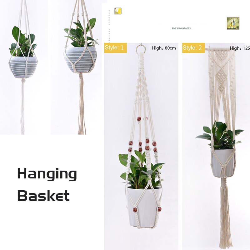 Opknoping Mand Geknoopt Macrame Plant Hanger Cottonflower Mand Lifting Touw Opknoping Mand Bloempot Houder Balkon Tuin Decoratie