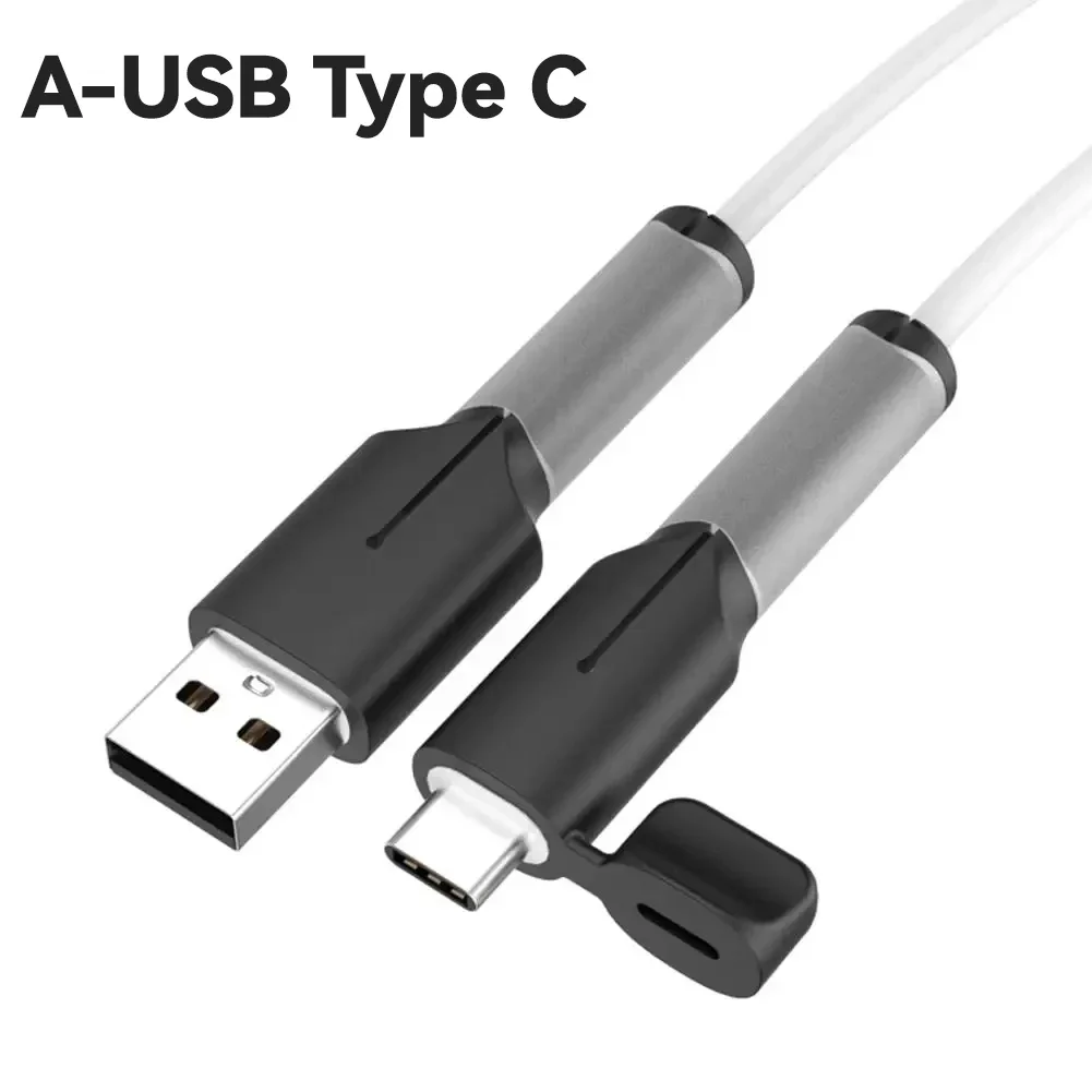 Enrouleur de câble de chargeur en Silicone souple, protecteur USB Type C, manchon de protection Anti-rupture pour Xiaomi Huawei OPPO VIVO, couverture de ligne de données: Argent / 1 mètre