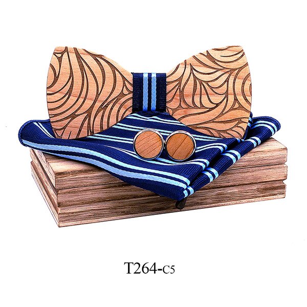 Men Wooden bow tie set Handkerchief Cufflinks wood bowtie wedding tie corbata Wooden Ties Gravata set gentlemen wear: T264-C5