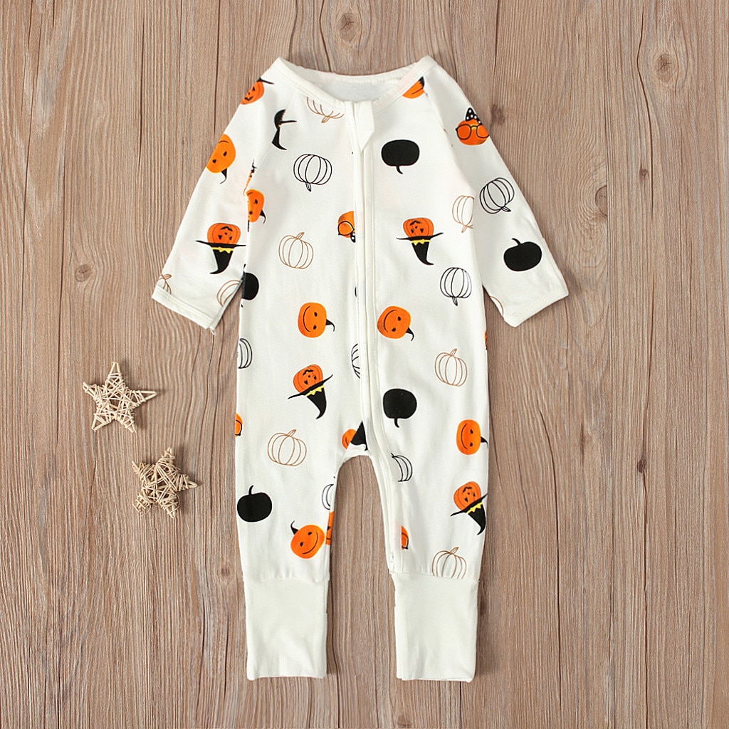 Baby Romper Baby Kleding Для Новорожденных Mode Herfst Meisjes Jongens Leuke Halloween Pompoen Cartoon Print Jumpsuit Outfits: 12m