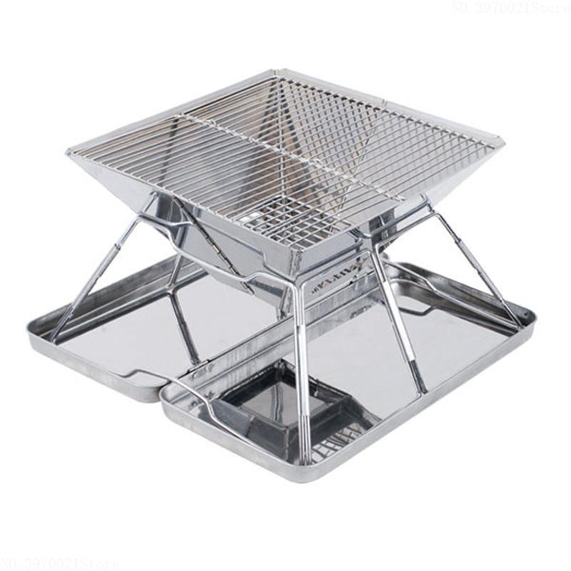 Stainless Steel Outdoor Charcoal BBQ Grill Rack Folding BBQ Barbecue Accessories Portable Home Kitchen Camping Cooking Tools