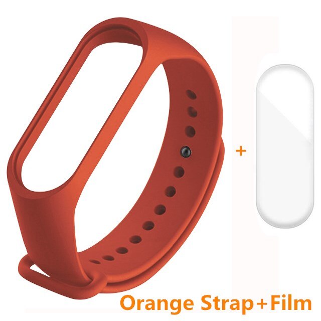Strap For Xiaomi Mi Band 4 Strap Band 4 Wristband Strap Pink Wine Red Silicone Bracelet Xiomi Miband 4 3 Band4 Protector Film: Orange With Film / For Miband 4