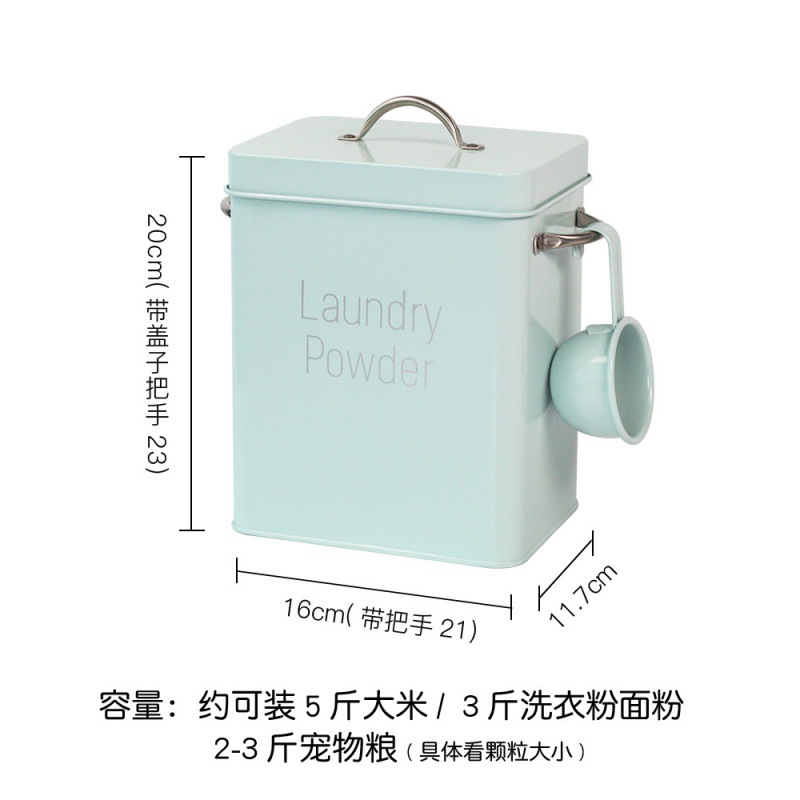 Boîte de rangement en métal pour poudre à lessive, pour utilisation domestique, conteneur de farine de riz et de Grains avec boîte scellée étanche à l&#39;humidité pour animaux de compagnie: Blue