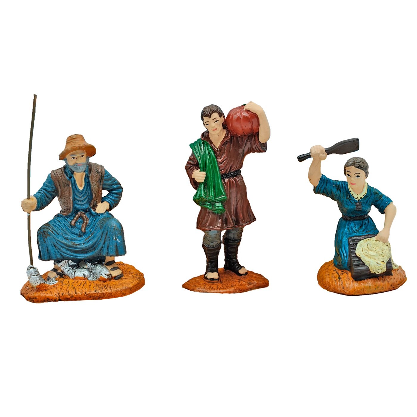 Oliver Art - Set de 3 figuras de campesinos para belén navideño, durexina, figuras decorativas nacimiento, pesebre, decoración