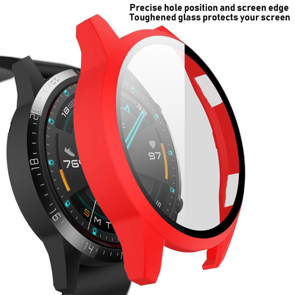 Tempered glass Film Case For Huawei watch GT2 46mm 42mm full Screen protector matte case for huawei Gt 2 42mm cover watch bumper: red / for huawei gt 2 46mm