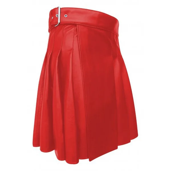 Mens Faux Leather Pleated Skirt Cross-Dresser Costume Adjustable Buckle High Waist Gothic Short Skirts for Club Rave Party: 5XL / Red