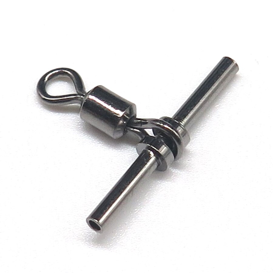Minfishing-grúa de línea cruzada giratoria de 3 vías, conector de gancho de pesca de acero inoxidable, níquel negro, 25 unids/lote