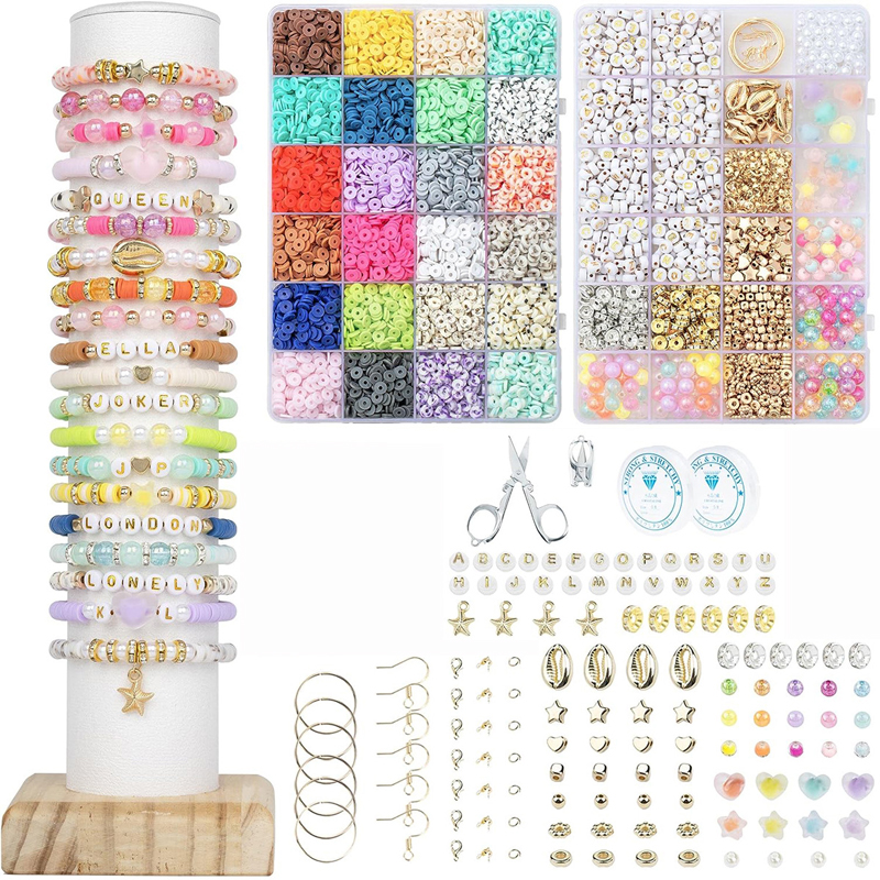 2 cajas de 24 cuentas de arcilla de Color arcoíris, Kit de fabricación de pulseras para fabricación de joyas, Kit de accesorios de cuentas de letras, suministros hechos a mano DIY: COLOR ORO ROSADO
