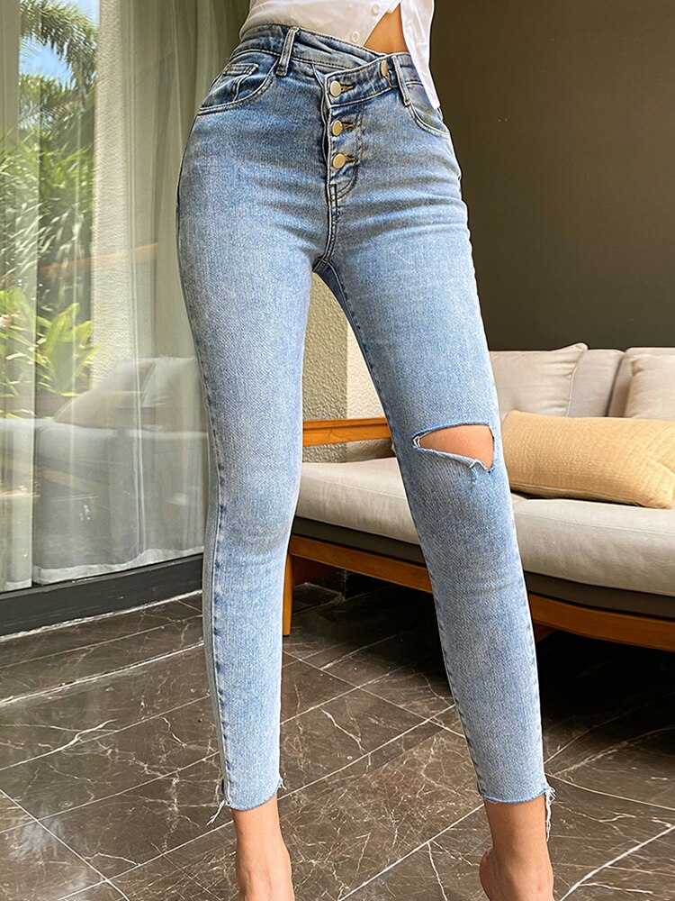 Skinny Jeans Woman High Waist Ripped Sexy Slim Str – Grandado