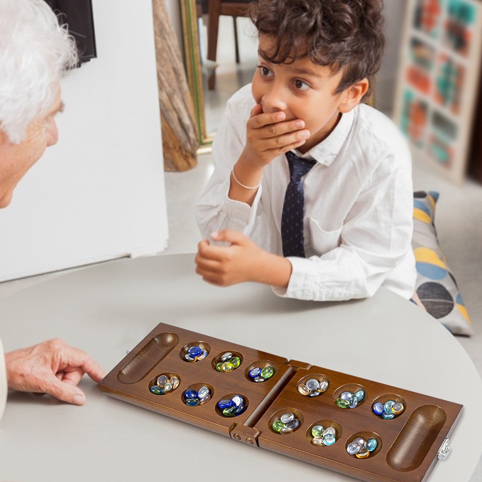 Mancala Board Game With Stones Solid Wood Adults Kids Thinking Puzzle Game Children Board Strategy Game Toys For Children