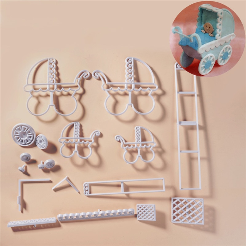 Neue Kunststoff Kinderwagen Keks Schneider Cookie Cutter einstellen Baby Geburtstag Dusche Kuchen bilden Küche Backen Gebäck Werkzeuge