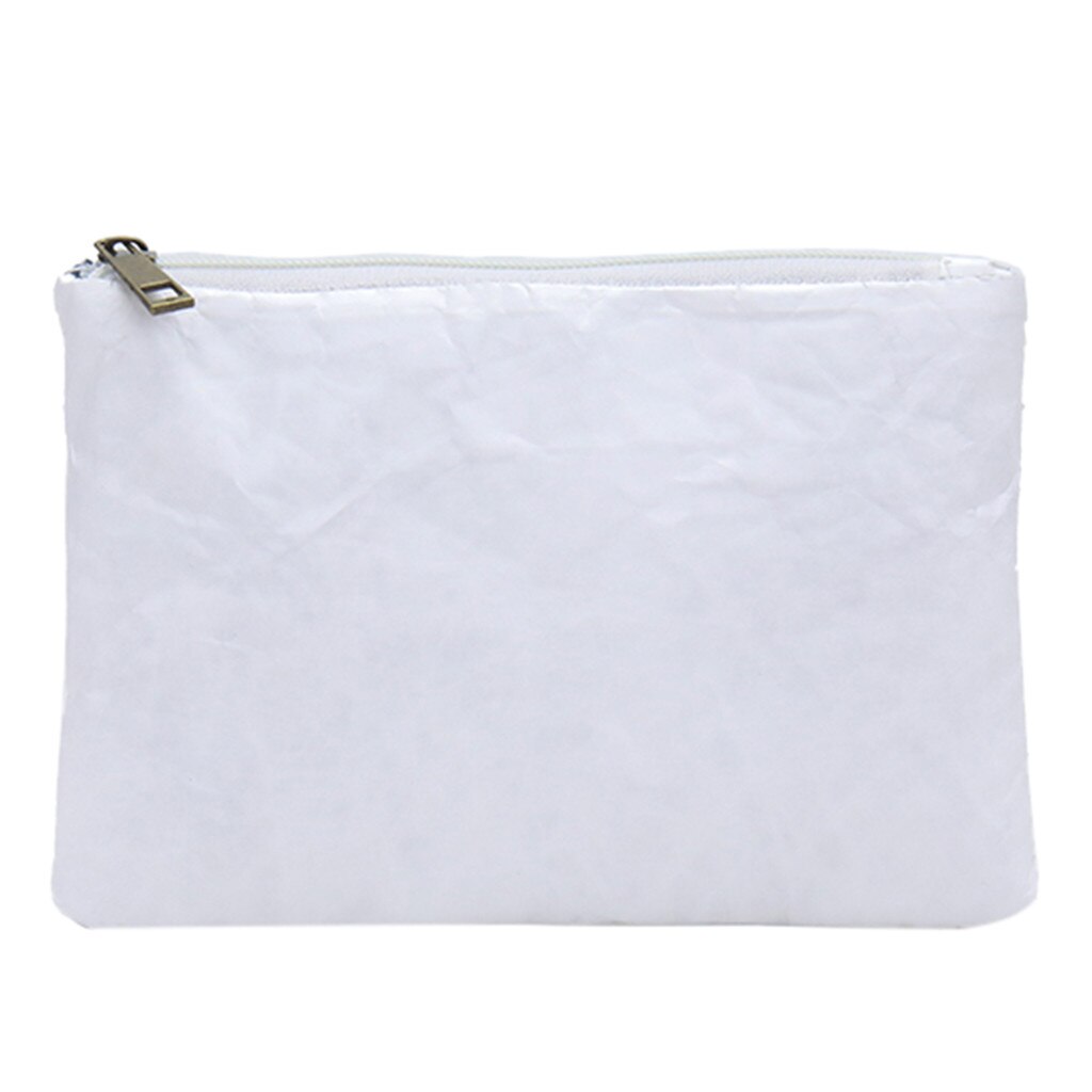 Women Kraft Paper Cosmetics Clutch Bag Light Washable Tear-resistant Environmentally Portable Phone Bag #W3: White 