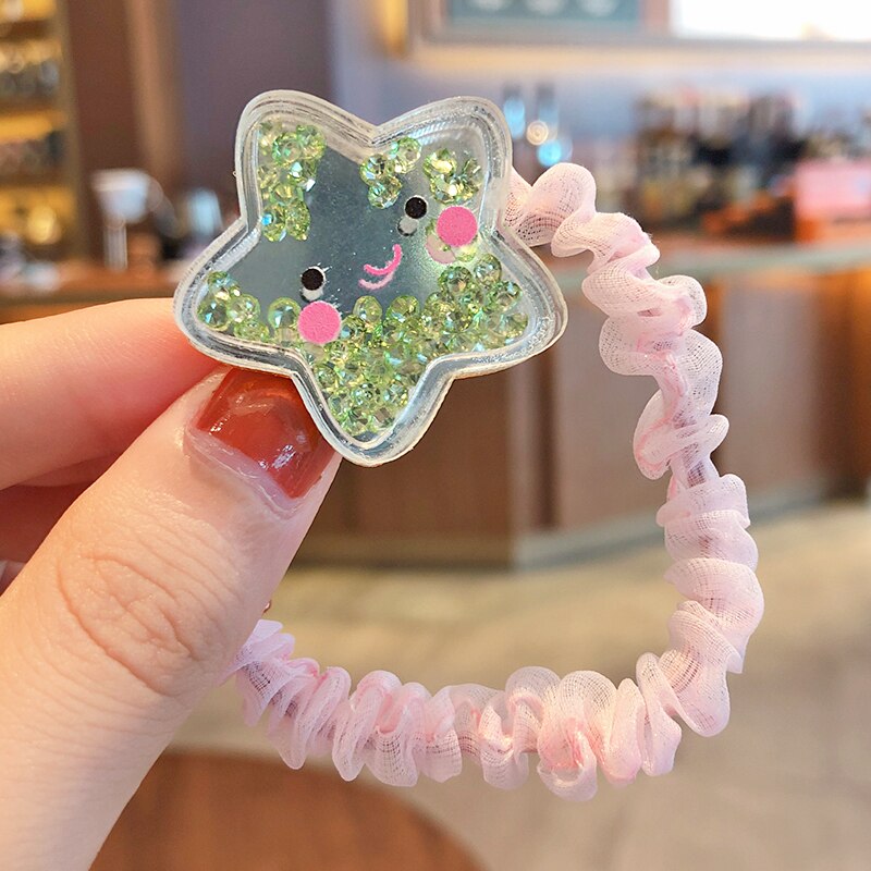Gomas elásticas para el pelo para niña, gomas de goma para el pelo con dibujos animados de estrellas y arena movediza transparentes, dulces, accesorios para el cabello para niña: Green star