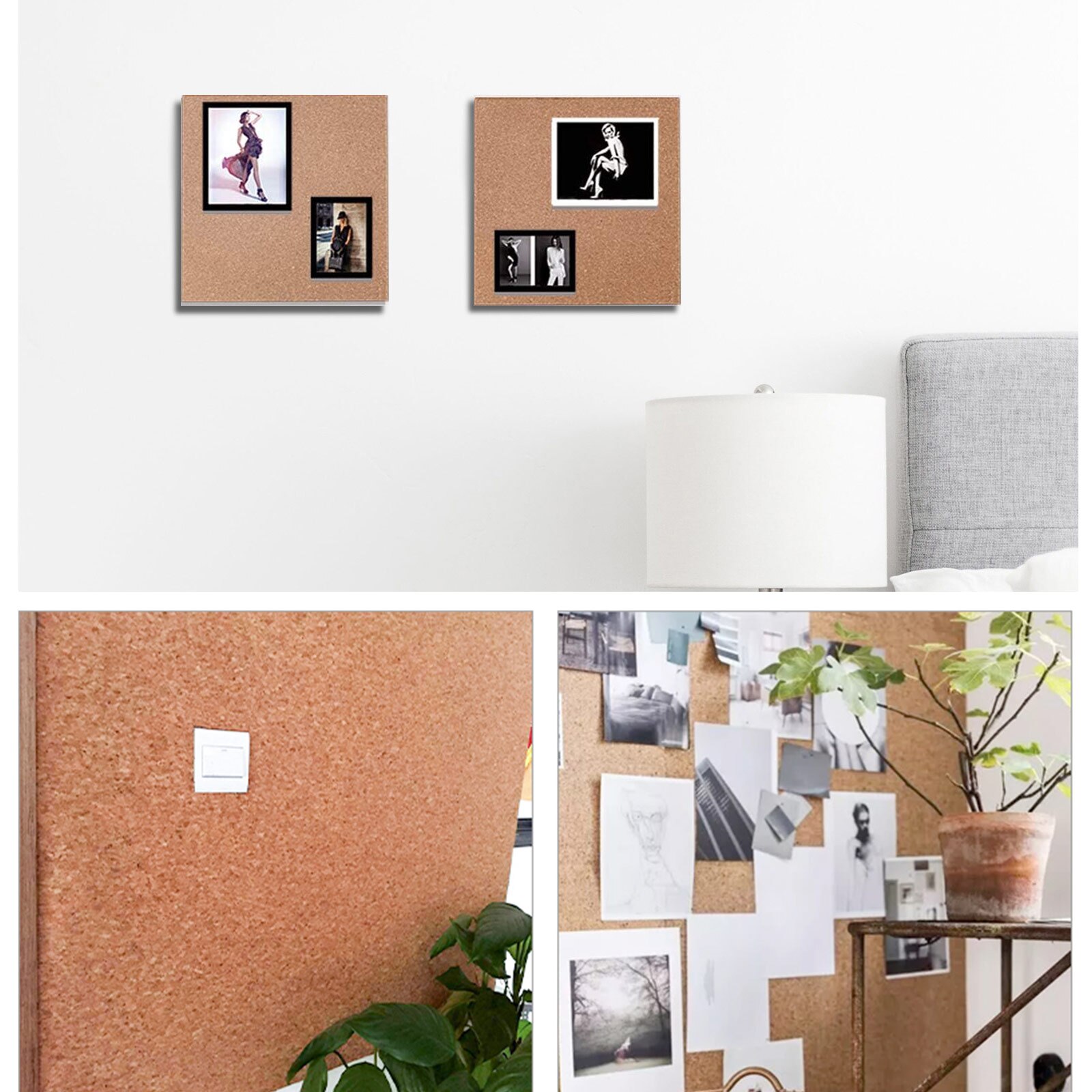 4pcs 1.2cm (0.47inch) Cork Board Square Cork Tiles Message Board Photos Display For Bedroom Kitchen Office Not Hurt The Wall