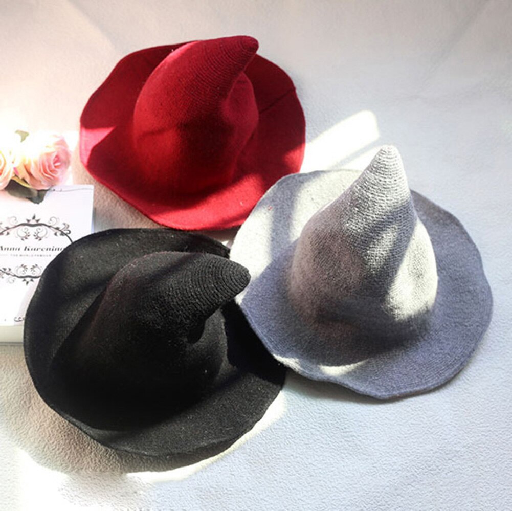 Witch Hat Diversified Halloween Lady Wide Brim Woolen Knit Witch Knitting Fisherman Hat Costume Party Cosplay Bucket Cap Hallow