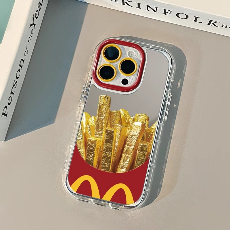 Metall speildeksel 11 pommes frites-mønster til iphone 16 15 14 13 12 pro max xr xs max 7 8 Plus deksel  y2k: Mikrofiber