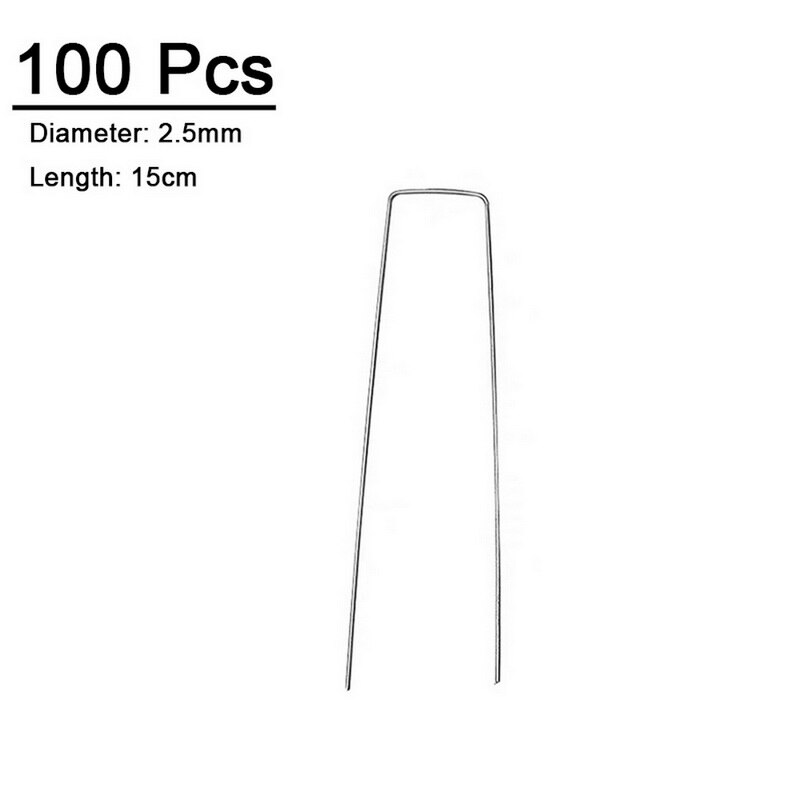 Garden Peg Metal Silver U Shape Garden Ground Film Fixed Pegs Gardening Fixing Tools Film Peg: 2.5mm x15 cm100 pcs