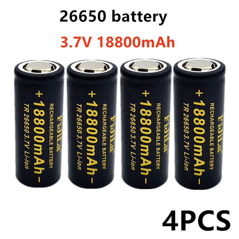 Original 26650 battery 18800mAh 3.7V 50A lithium ion rechargeable battery for 26650 LED flashlight + 18650 charger: Black