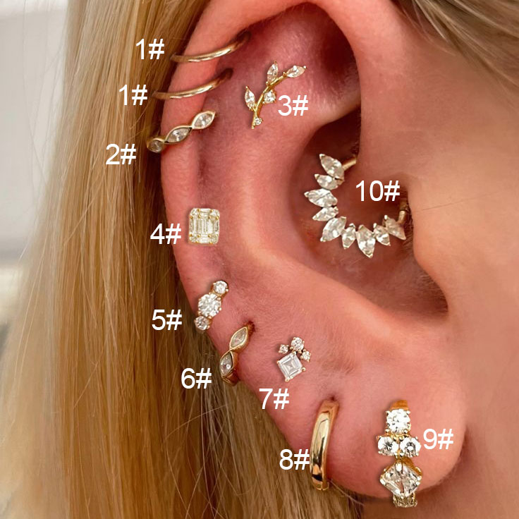 Semkeiyee Hoop Øreringe i Rustfrit Stål med Zirkonia Krystal til Kvinder - Helix, Tragus, Lobe, Brusk Smykker - Guld & Sølv Tonet: Hvid / Guldfarve