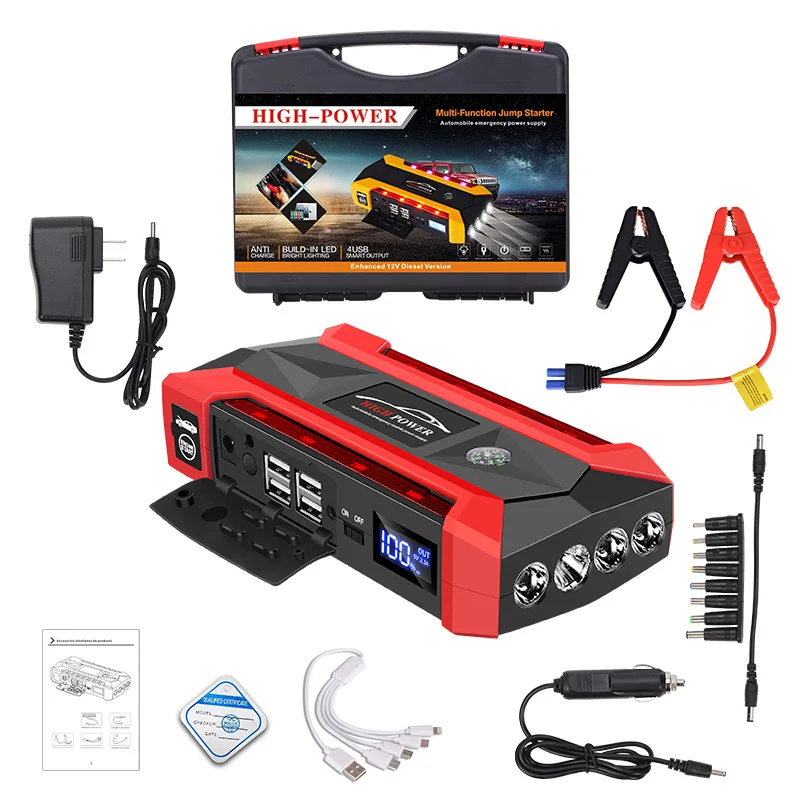 Chargeur de batterie de voiture portable, démarreur automatique pour diabétique, booster de démarrage d'urgence, alimentation, or, diesel, 12V, 30000mAh: Bleu / 15A