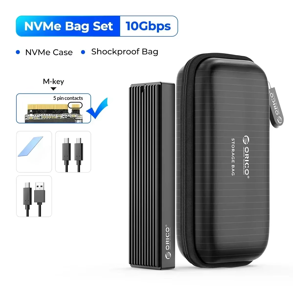 ORICO 10Gbps M.2 NVMe SSD Enclosure Aluminum Type C USB 3.2 Gen2 Tool-Free M.2 NVMe to USB Adapter for PCIe NVMe and SATA SSD: black