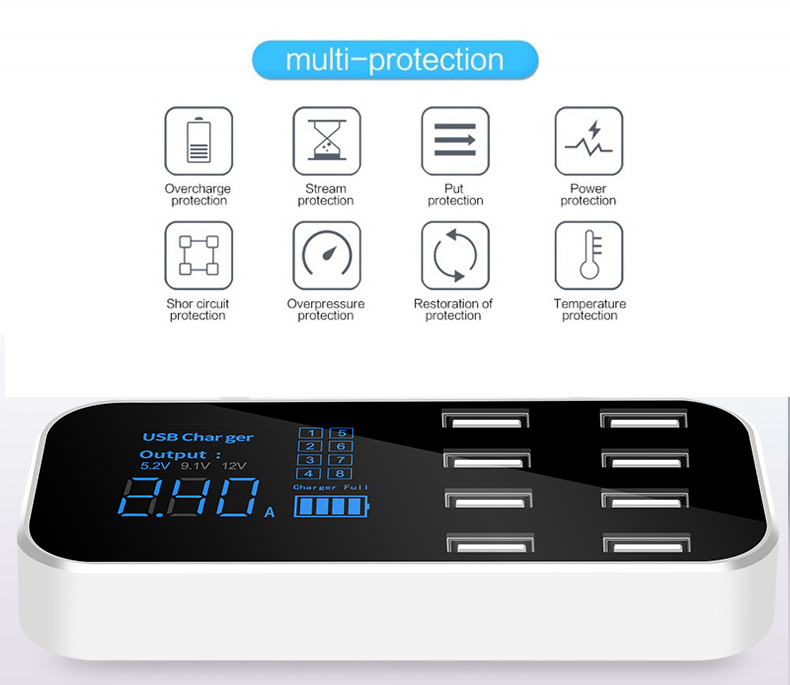 Schnell Auto Ladegerät 8 Port Multi USB LCD Display Carregador Auto Schnell Ladung Für iPhone 6 7 8 X XR XS 11 Por MAX Samsung Mate30 Por