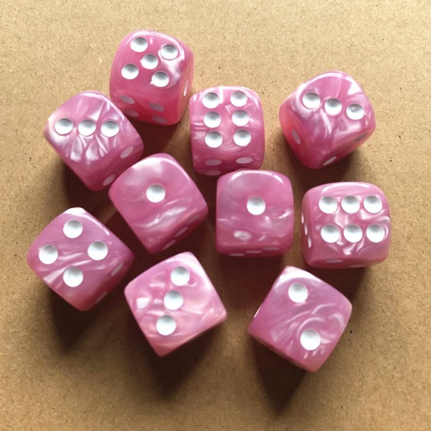 10pcs/set Round Corner Pearl Gem Dice 6 Sided 16mm Dice Playing Table Board Bar Games Party Funny Tools Entertainment Supplies: Pink