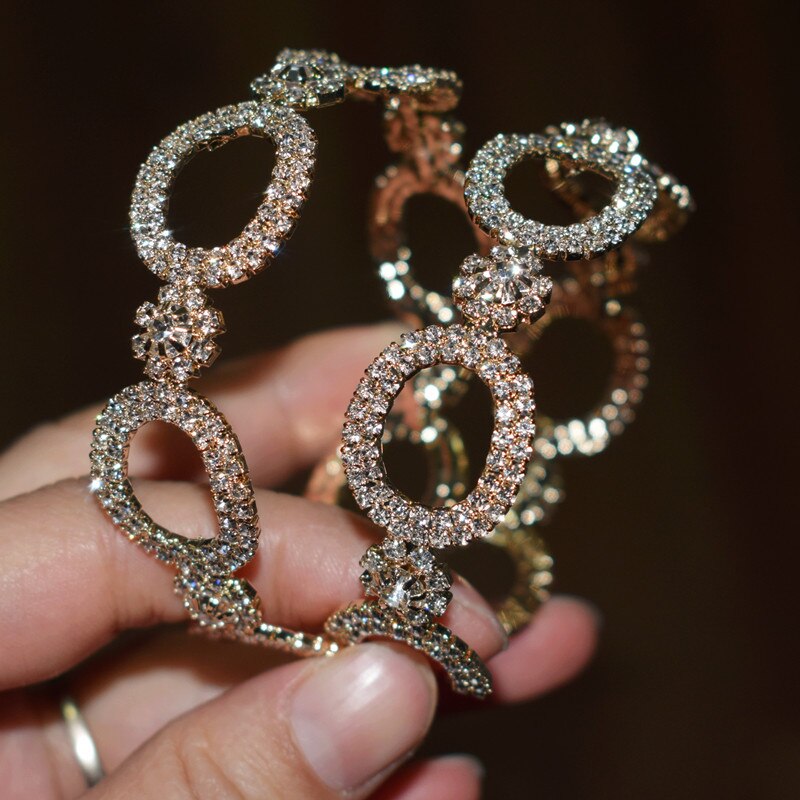 Women Shiny Rhinestone Circle Hoop Earrings Jewelry Trendy Statement Earrings Accessories