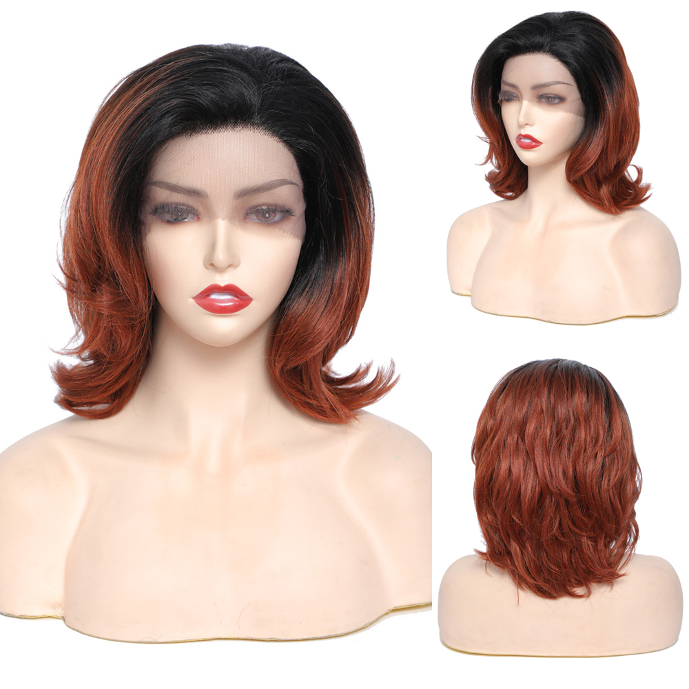 Peluca de X-TRESS ondulada con plumas para mujer, cabellera sintética con degradado, malla gratis española y roja, resistente al calor, para Cosplay, Bob corto: PUMPKIN SPICE
